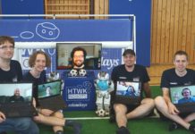 Die HTWK Robots freuen sich über Bronze bei der RoboCup-WM 2021. Teammitglieder (in Präsenz, v.l.n.r.): Tobias Jagla, Felix Loos, Stephan Bischoff und Jörg Schließer. Foto: HTWK Leipzig