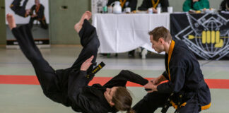 Wurftechniken – wie hier von Marcus und Katharina Frenkel demonstriert – zählen neben dynamischen Hebel- und Tritttechniken zu den Besonderheiten des Hapkido. Foto: privat